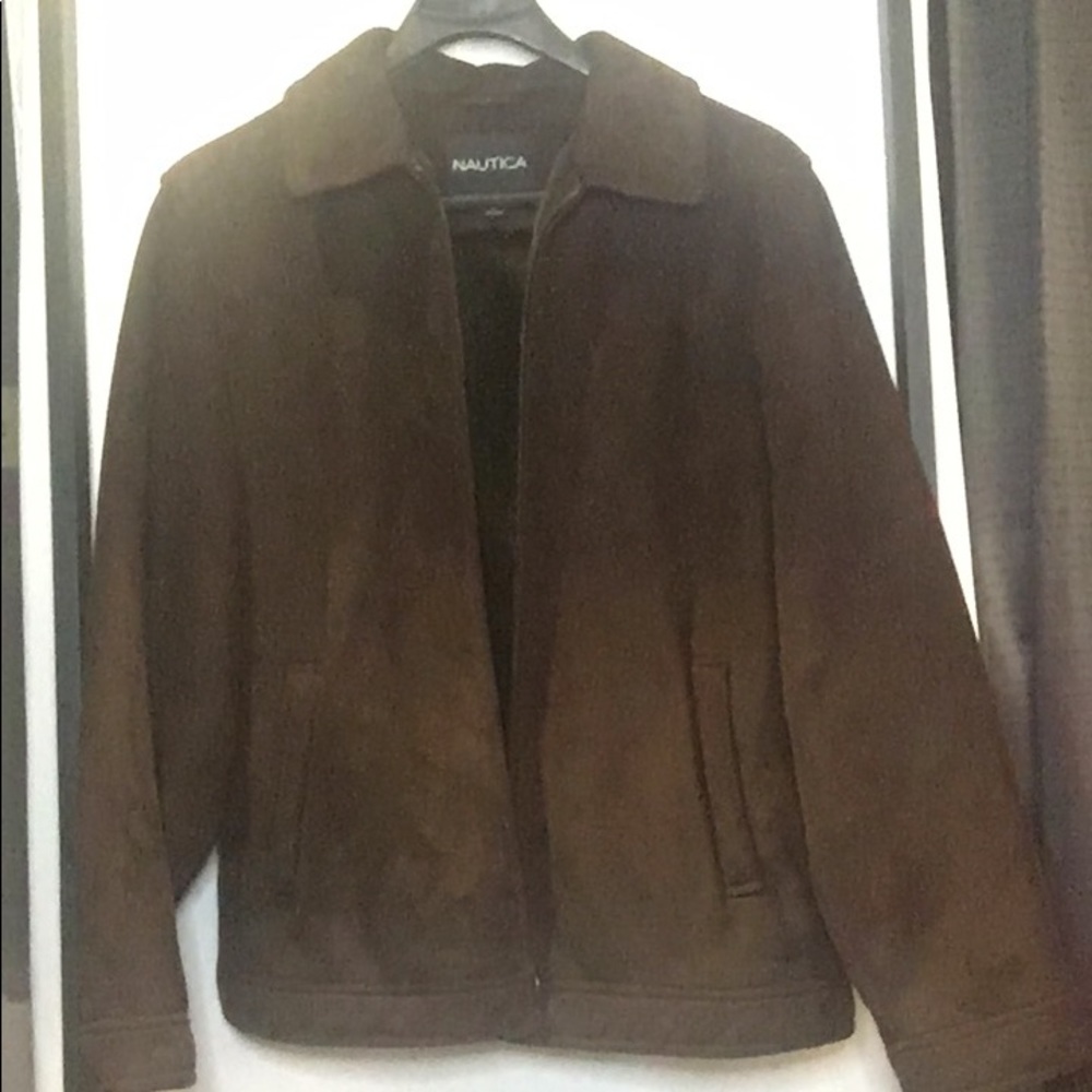 Nautica Men’s Dark Brown Faux Fur Suede Jacket